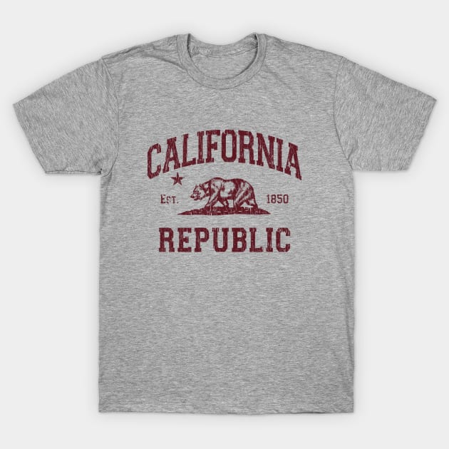 California Republic Bear Arch Distressed Retro Print T-Shirt by FireflyCreative